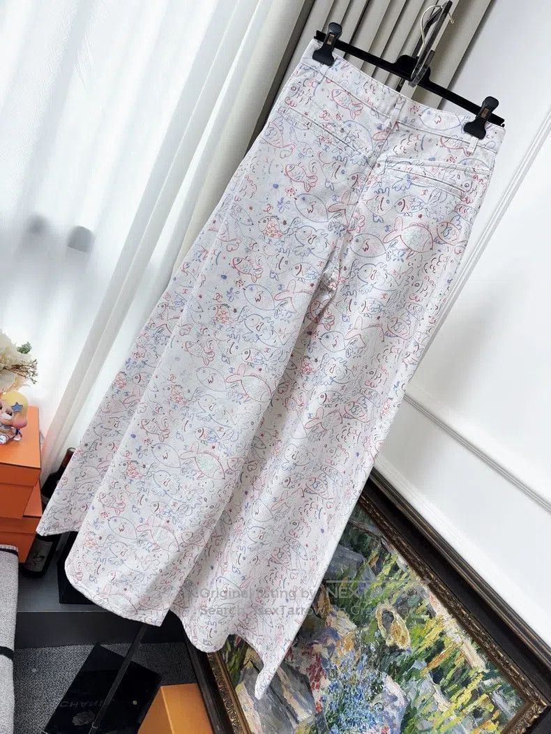 Chanel Chanel 25C colourful graffiti small fish print wide-leg tr Size 25" / US 0 / IT 36 - 2 Thumbnail