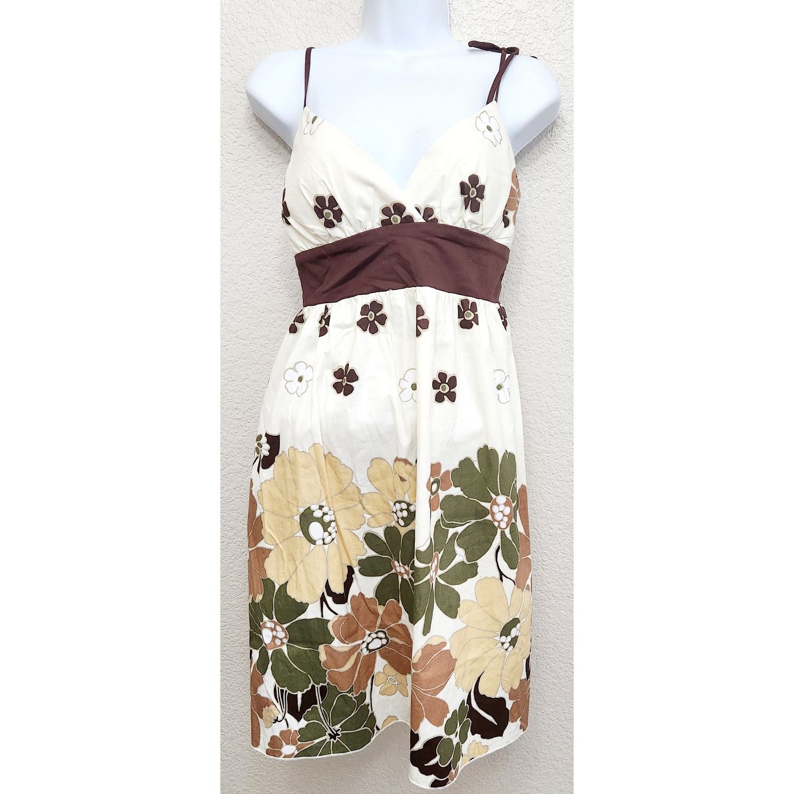 Other My Michelle Cream Brown Green Floral Mini Dress 5 Juniors Size S / US 4 / IT 40 - 1 Thumbnail
