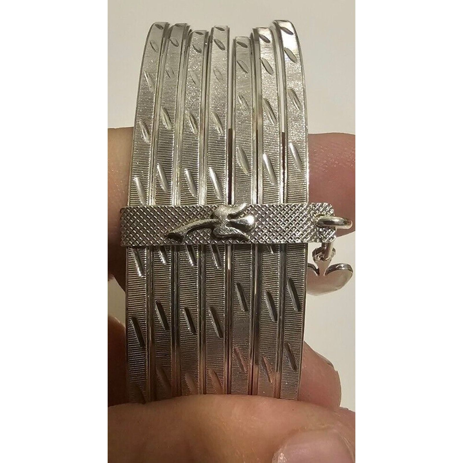 Sterling Silver 925 Silver Semanario 7 Etched Bracelets Bangles 3" Taxco Size ONE SIZE - 6 Thumbnail