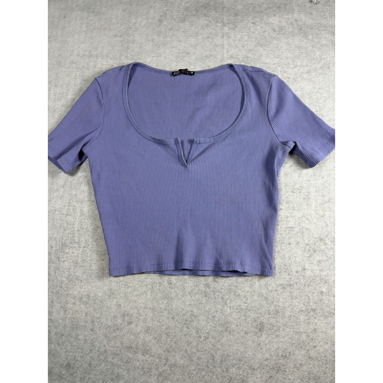 Zara Zara Purple Ribbed Crop Top Fitted Stretchy Tee Size Medium Size M / US 6-8 / IT 42-44 - 1 Thumbnail