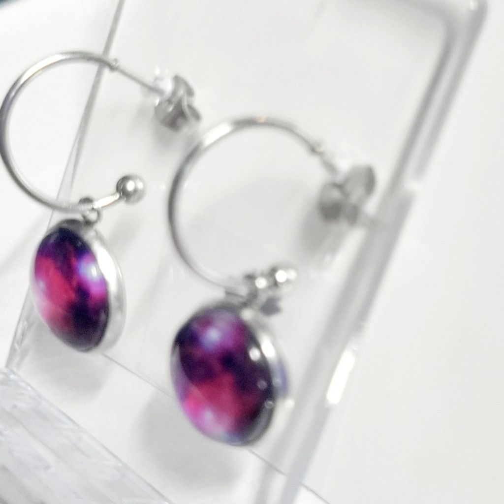 Handmade Silver and Purple Nebula Cosmic Galaxy Earrings Size ONE SIZE - 3 Thumbnail