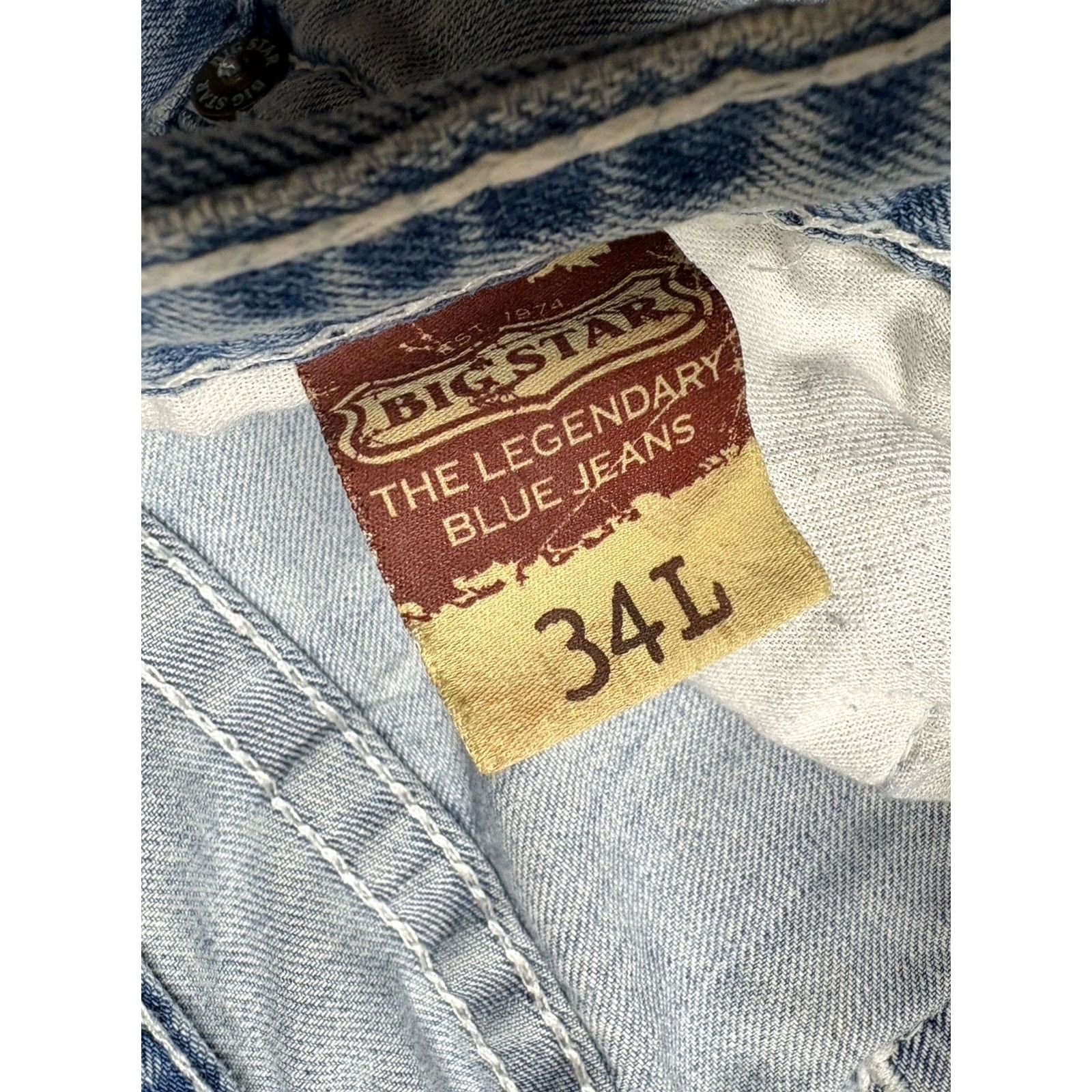 Denime BIG STAR Voyager Straight Jeans Mens 34x32 Blue Distressed Denim Light Wash Jeans Mens Regular 34 Blue Distressed Pockets Vintage: No 90s? Size US 34 / EU 50 - 7 Thumbnail