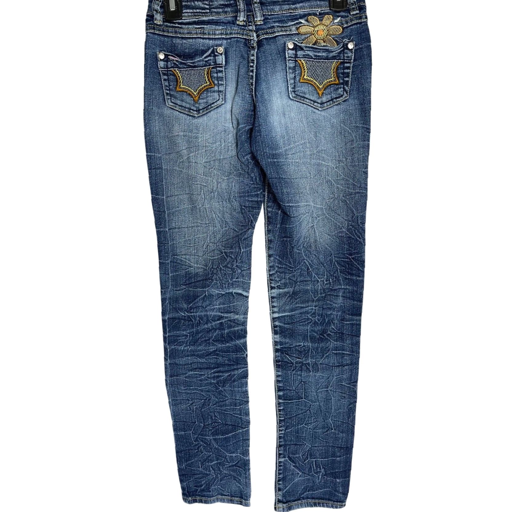 Denime Y2K Crissa Skinny Jeans Junior Size 5 Dark Blue Denim Low Rise 30.5in Inseam 5-Pocket Womens Jeans Size 26" / US 2 / IT 38 - 2 Thumbnail