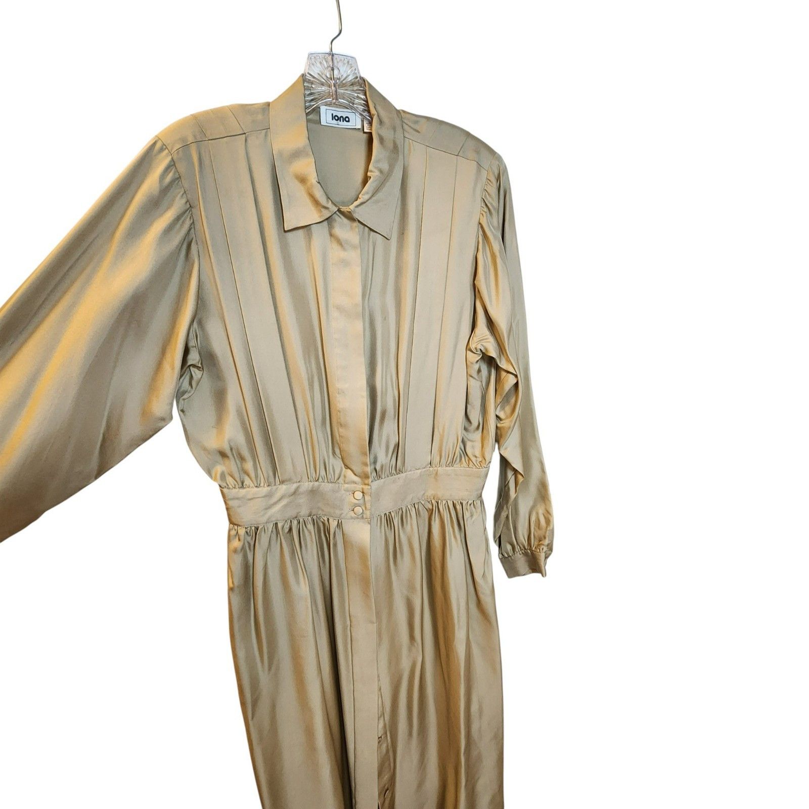 Other Iona Silk Shirt Dress 16 | 100% Silk | Gold Satin | Long Sl Size XXL / US 16-18 / IT 52-54 - 9 Thumbnail