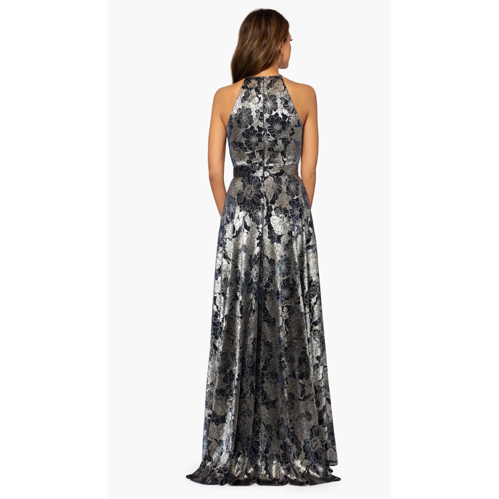 Other Betsy & Adam Women's Long Halter Wrap Foil Print Dress, 4, Size S / US 4 / IT 40 - 2 Thumbnail
