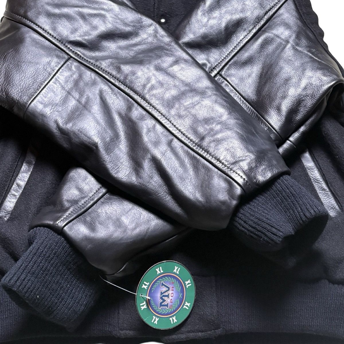 Other MV Sports Triple Black Leather Wool Varsity Bomber Biker XL Size US XL / EU 56 / 4 - 3 Thumbnail
