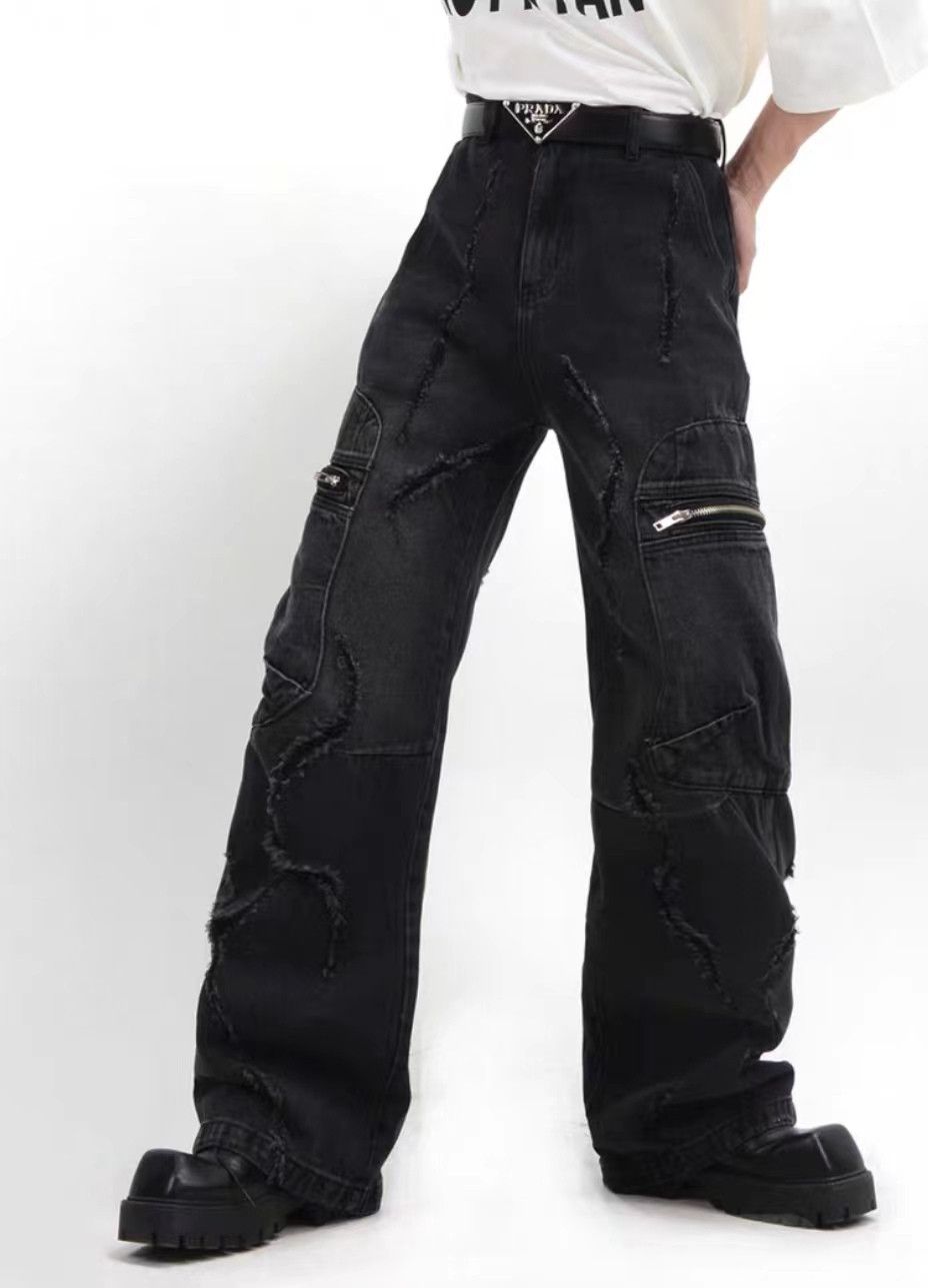 Japanese Brand × Jean Retro raw edge washed distressed wide leg jeans Size US 32 / EU 48 - 3 Thumbnail