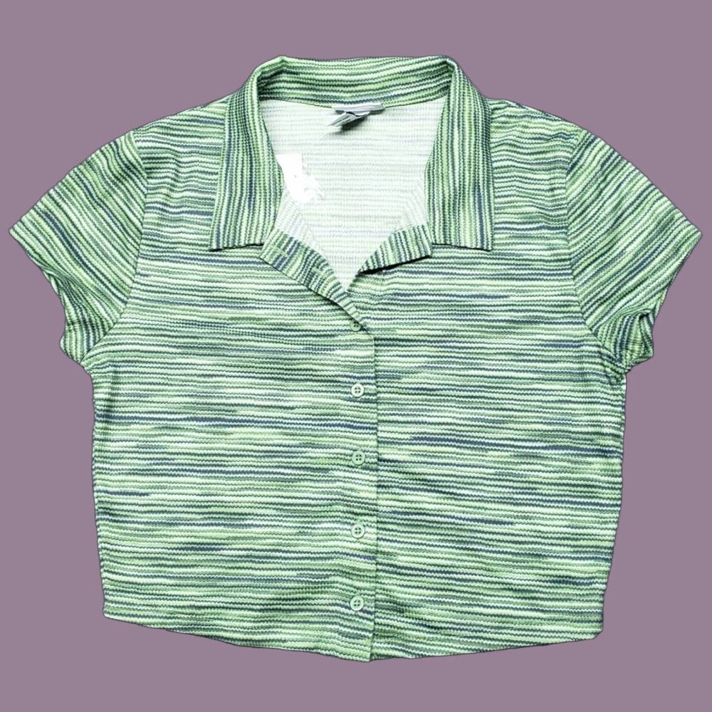 Vintage Rue21 Shirt Top Womens M Green Space Dye Stretch Button Up Collared New Size M / US 6-8 / IT 42-44 - 1 Thumbnail