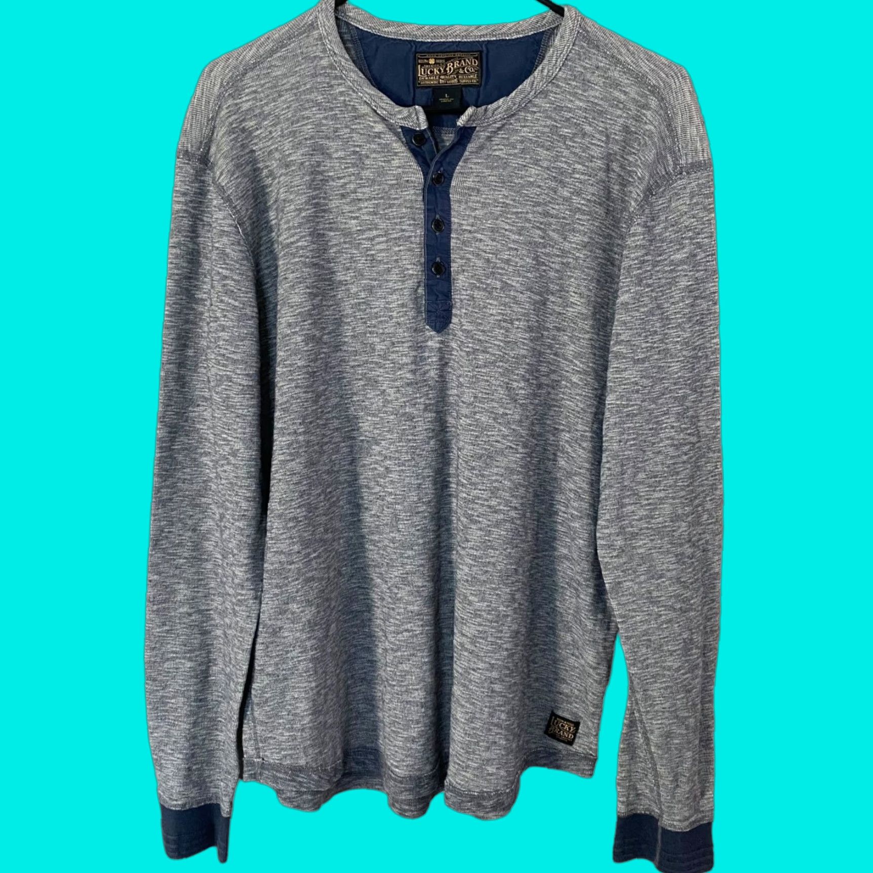 Lucky Brand VINTAGE Lucky Brand Twisted Slub Henley Shirt Men L Gray Navy Long-Sleeve Size US L / EU 52-54 / 3 - 1 Thumbnail
