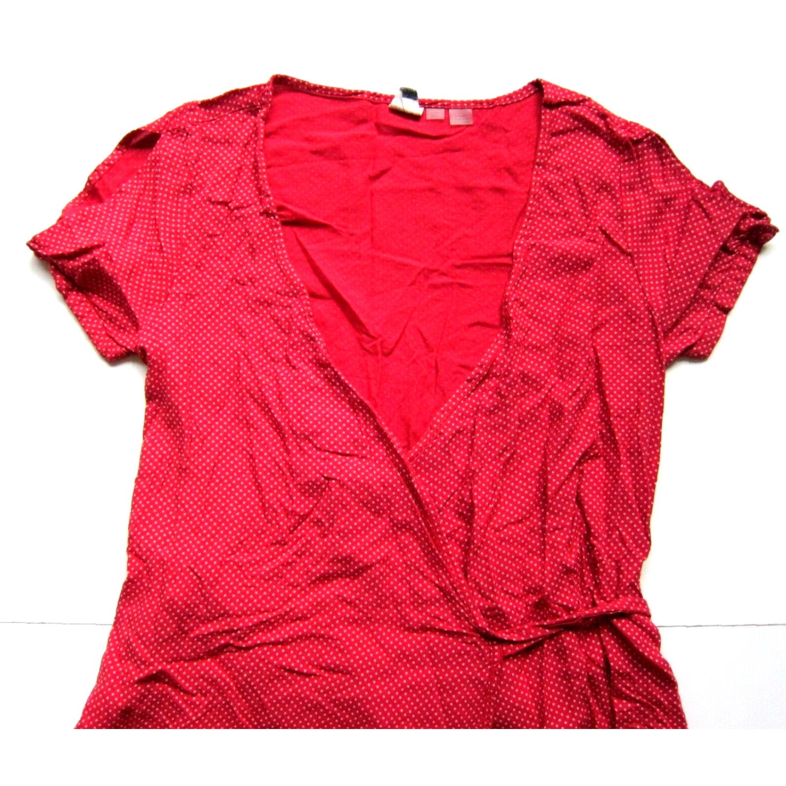 Vintage ROXY Wrap Dress Short Sleeve XS Red Polka Dot 100% Rayon Women Size 26" / US 2 / IT 38 - 3 Thumbnail