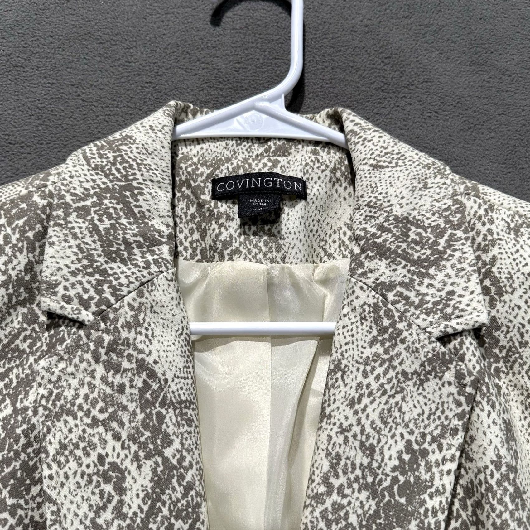 Skin VINTAGE Covington Blazer Womens Large Beige Snake Print One-Button Office Rayon Size L / US 10 / IT 46 - 6 Thumbnail