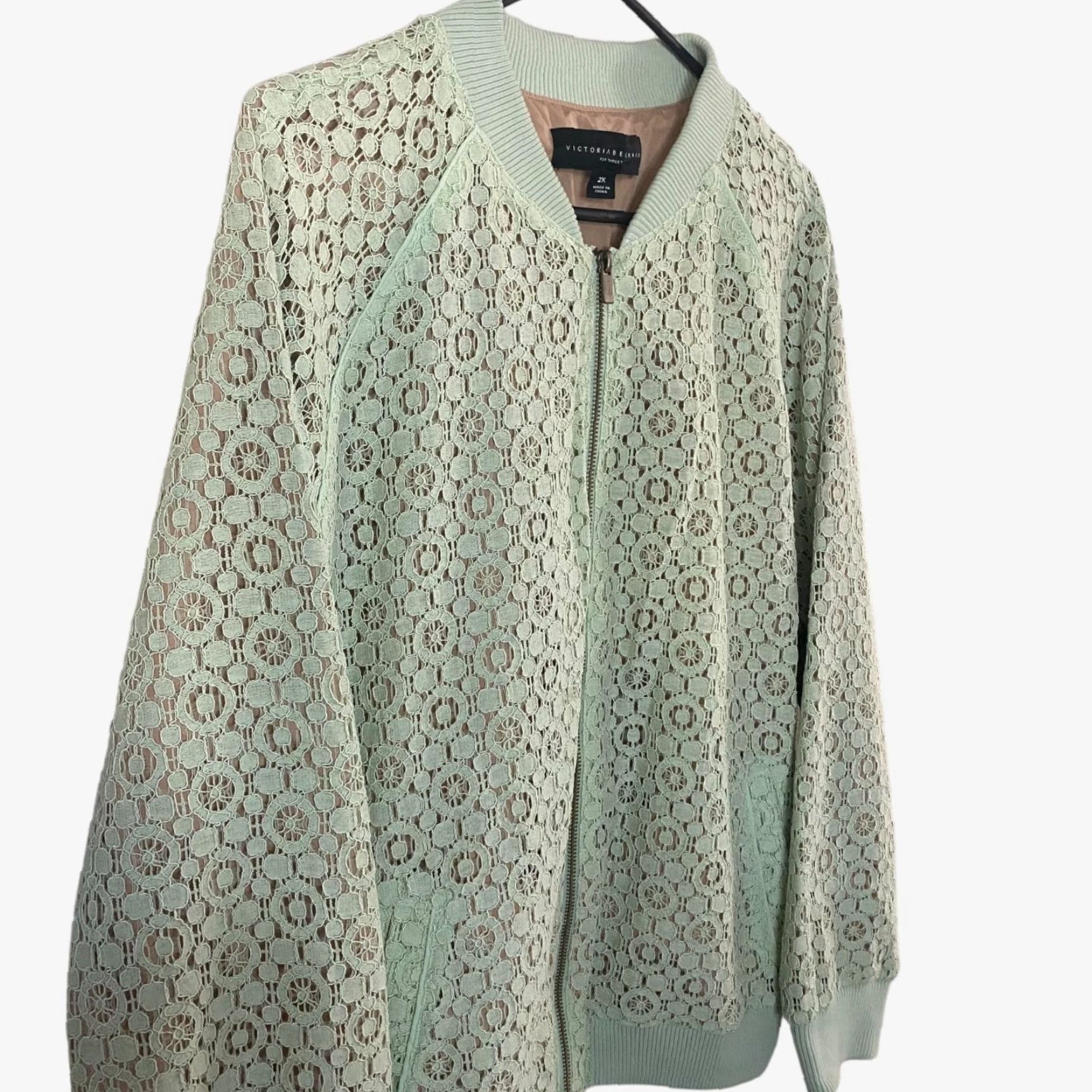 Victoria Beckham Victoria Beckham Mint Green Lace Bomber Jacket Women's 2XL Full Zip Short Sleeve Casual Fashion Size XXL / US 16-18 / IT 52-54 - 4 Thumbnail