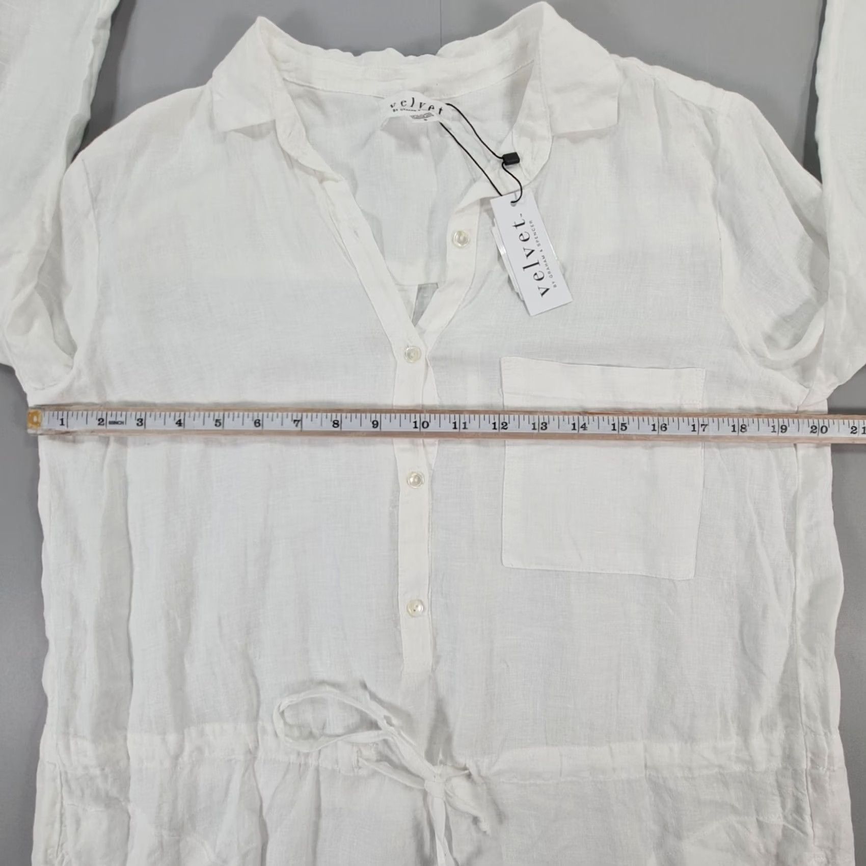 Velvet Velvet by Graham & Spencer Womens Dress White Small Linen Knee Length Long Sleeve Collared Button Pockets Casual Shirt Dress Designers Size S / US 4 / IT 40 - 6 Thumbnail