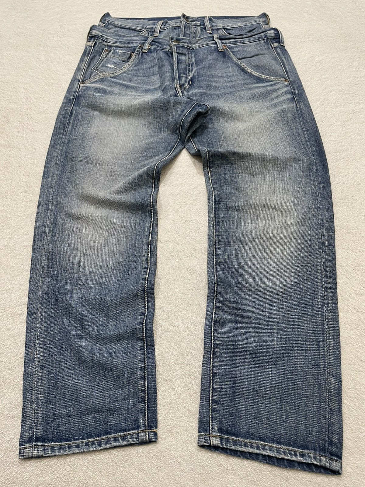 Japanese Brand 2000s Rnasweat Double Waist Distressed Button Fly Y2K Size US 34 / EU 50 - 1 Thumbnail