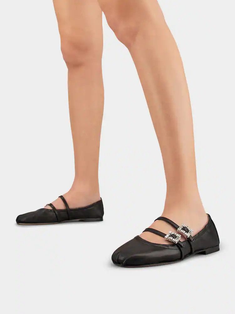 Roger Vivier o1s22i1n0824 Nappa Ballet Strass Buck Flats in Black Size US 8 / IT 38 - 8 Thumbnail