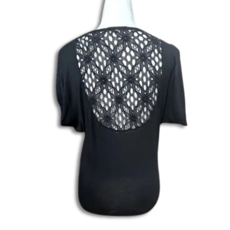 Other Red Haute Lace Panel Blouse Short Sleeve Slit Black S NWOT Size S / US 4 / IT 40 - 5 Thumbnail