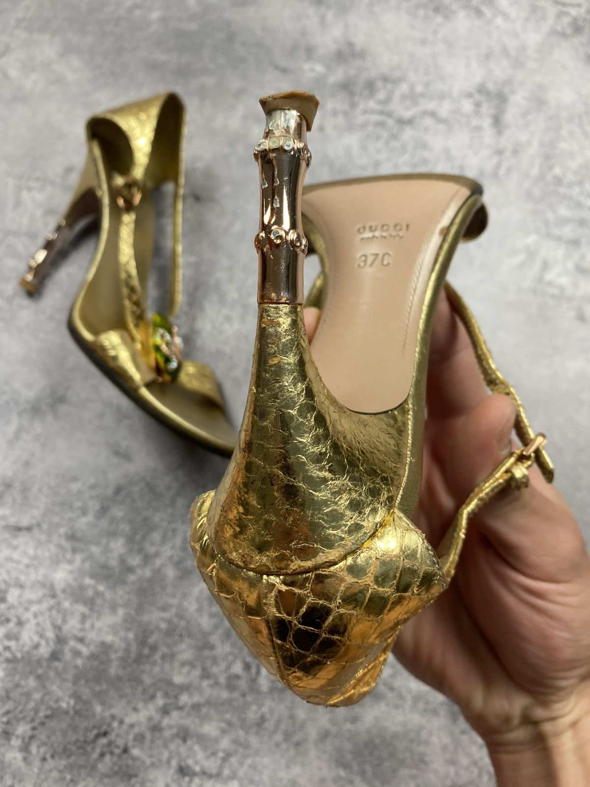 Gucci Gucci by Tom Ford SS04 Vintage Gold Python Bamboo Heel Snake Size US 7 / IT 37 - 13 Thumbnail