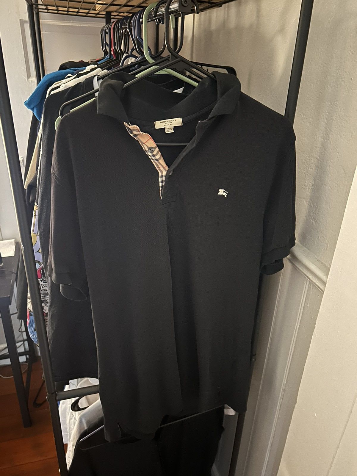 image of Burberry Burrberry Collared T Shirt in Black, Men's (Size XL)