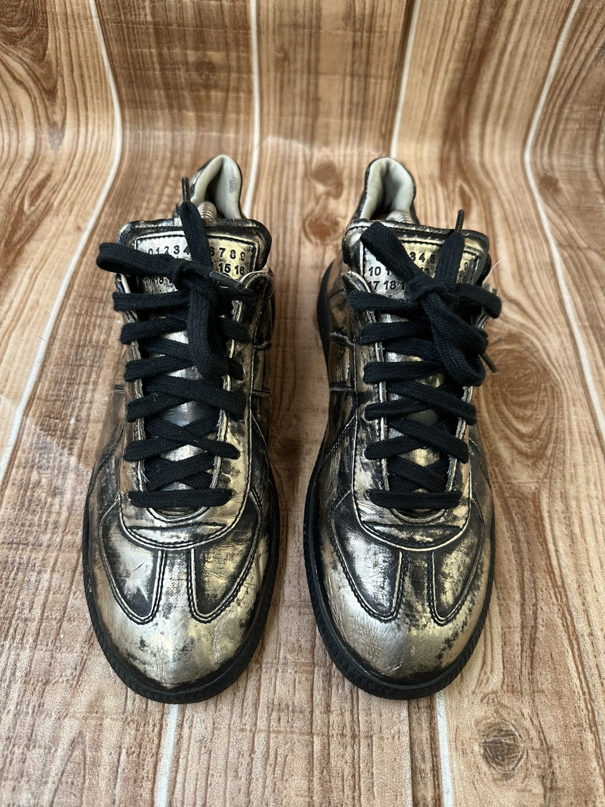 Maison Margiela Maison Margiela Black/Silver Metallic Leather Lowtop Sneaks Size US 7 / IT 37 - 4 Thumbnail