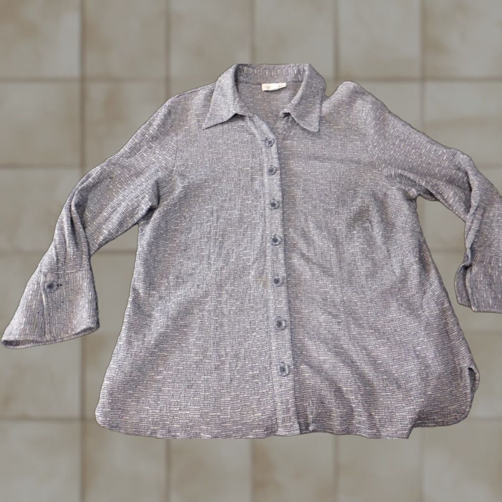 Coldwater Creek Coldwater Creek Womens Blouse 1X Plus Blue Button-Up Casual Sleeve Long Sleeve Collared Geometric Classic Womens Clothing Size XL / US 12-14 / IT 48-50 - 1 Thumbnail