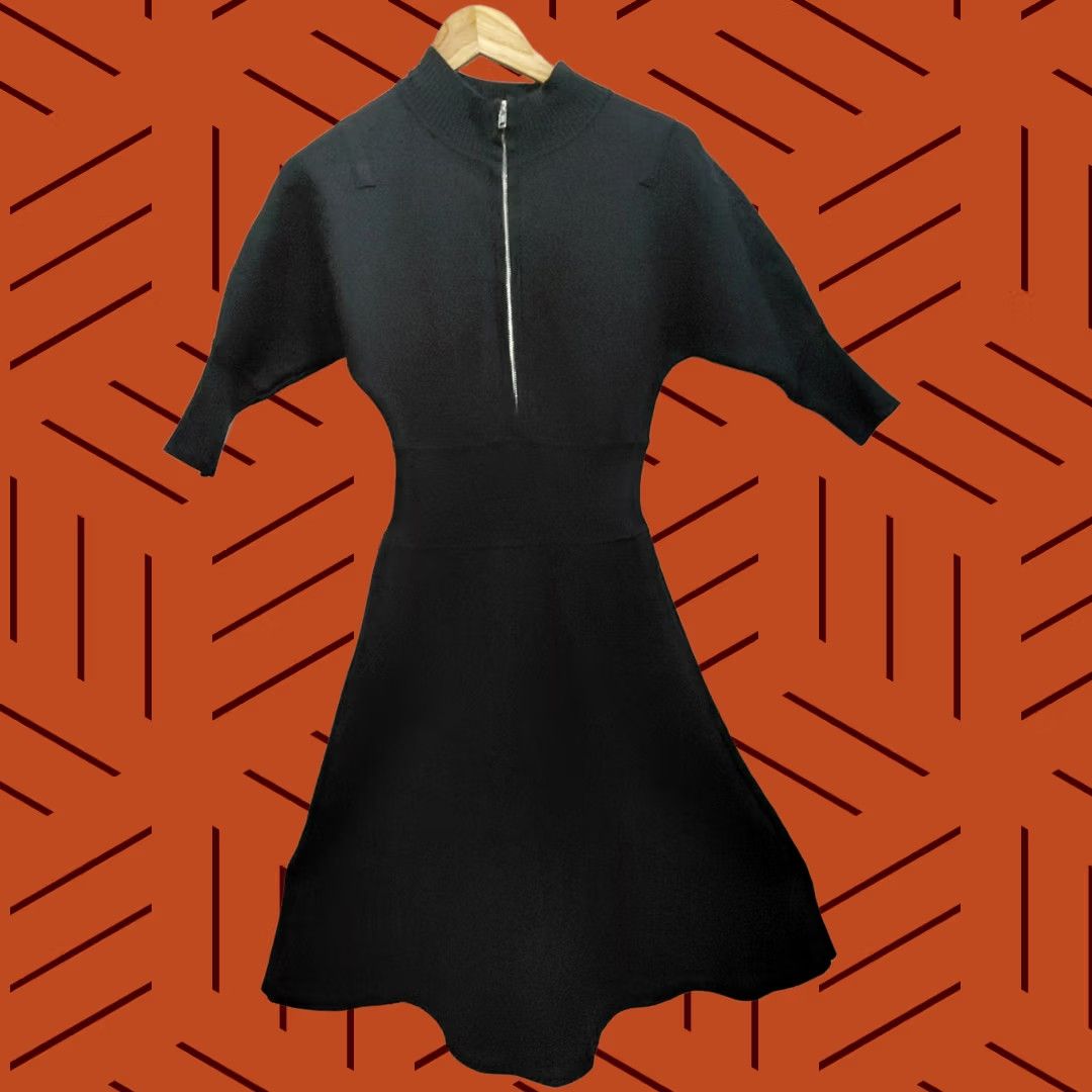 Vintage Ellie Makir New York Black Knit Dress Fit & Flare Half Zip XS Women Size XS / US 0-2 / IT 36-38 - 1 Thumbnail