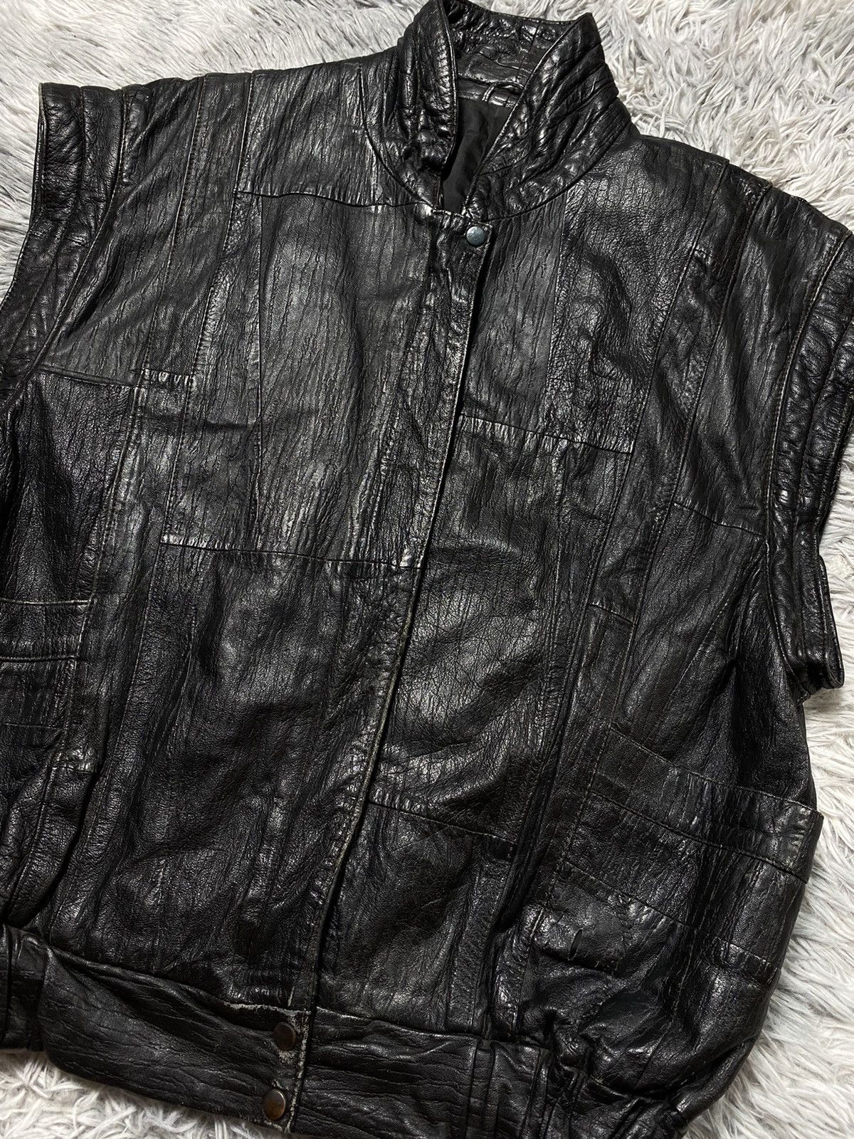 Genuine Leather Disstresed Vintage Black Sleeveless Jacket 36 Japanese Brand Size 36R - 2 Thumbnail