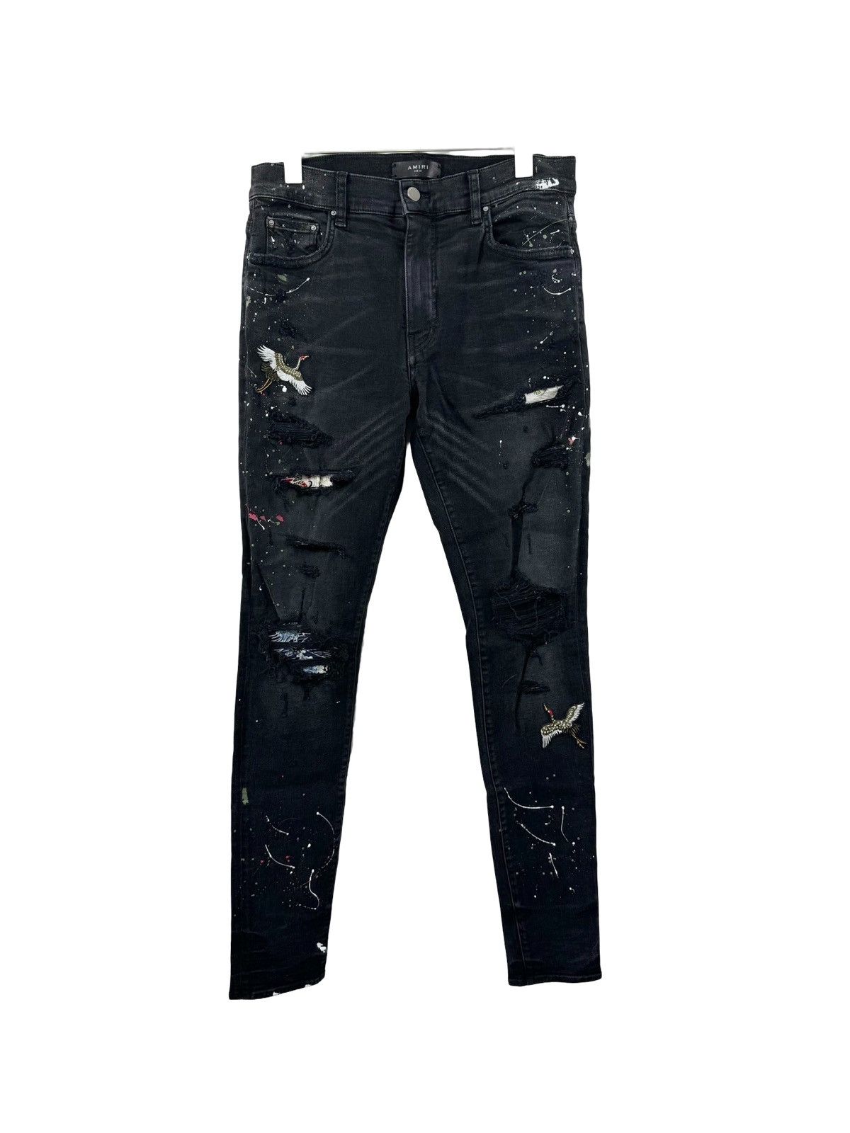 image of Amiri Aged Blackbird Art Patch Jeans, Men's (Size 33)