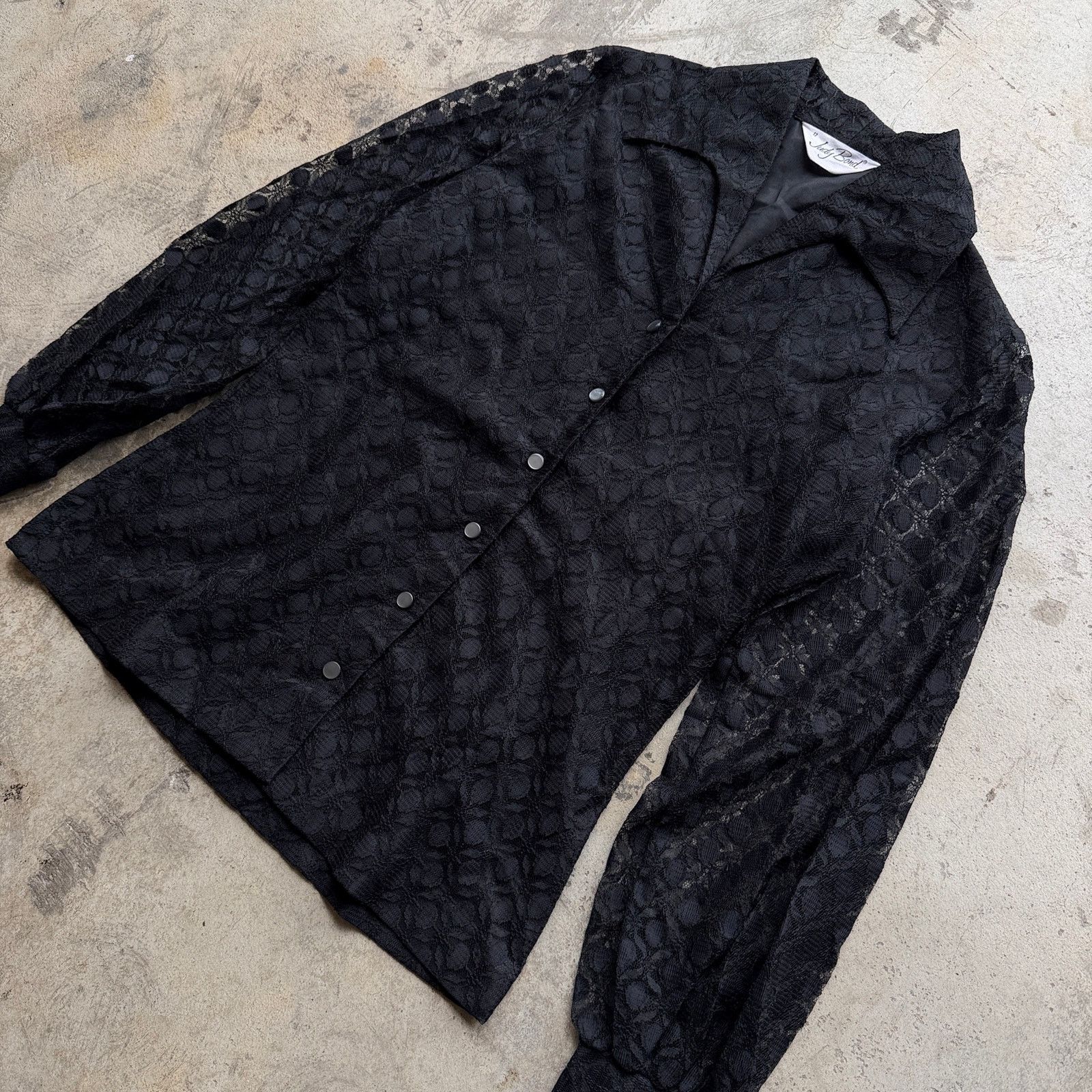 Other Vintage Black Lace Sheer Button Up Butterfly Collar Blouse Size M / US 6-8 / IT 42-44 - 3 Thumbnail