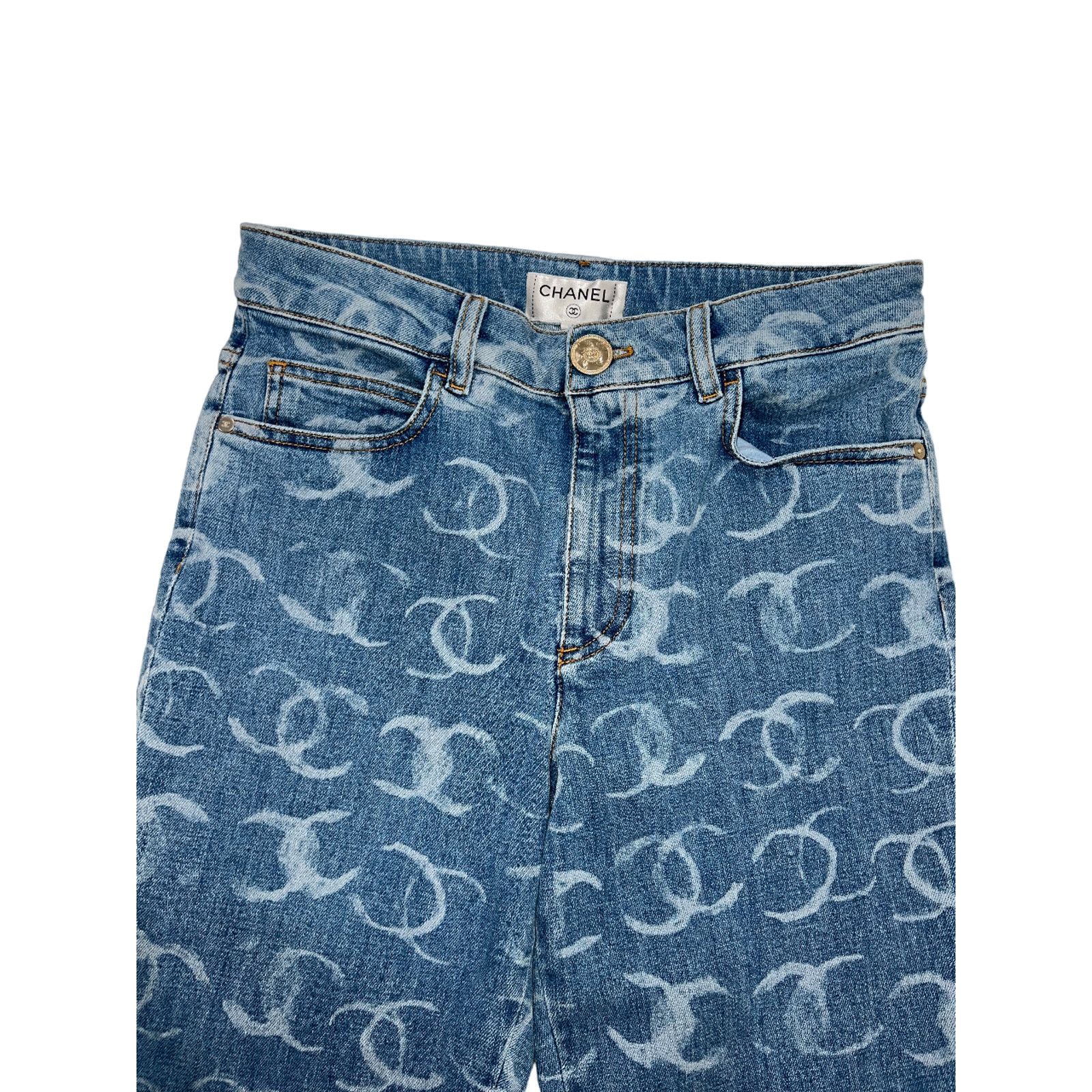 Chanel Chanel Denim White CC Printed Logo Sequin Skinny Jeans 38 Size 26" / US 2 / IT 38 - 3 Thumbnail