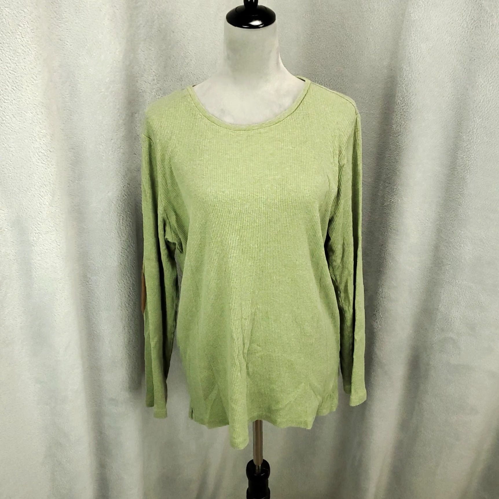 Ralph Lauren Lauren Ralph Lauren Top Womens 2X Green Long Sleeve Pullover Shirt Mock Neck Casual Solid Knit Cotton Elbow Pads Lightweight Size XXL / US 16-18 / IT 52-54 - 2 Thumbnail