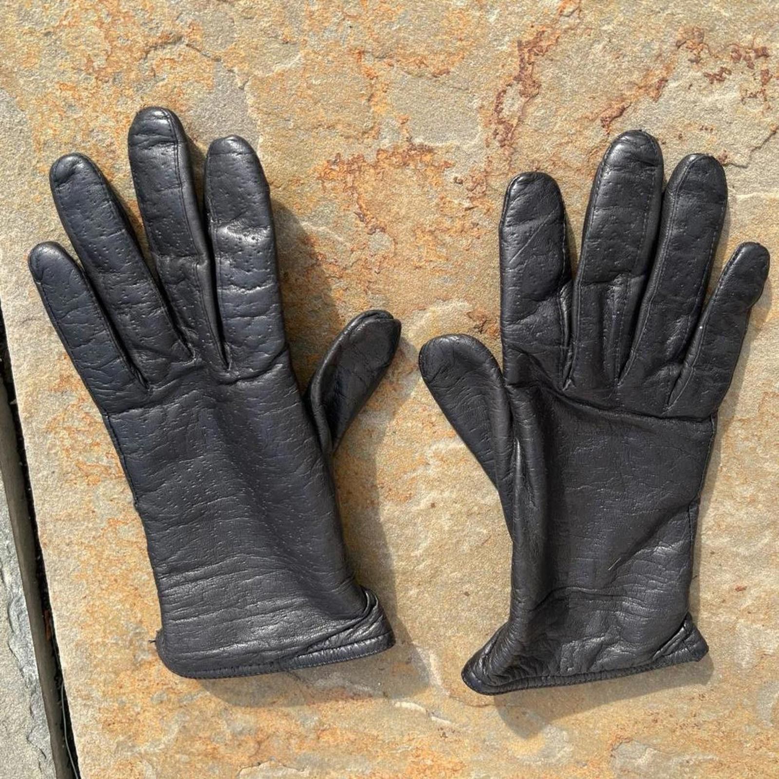 Vintage Vintage 90s Textured Black Leather Gloves Size ONE SIZE - 1 Thumbnail