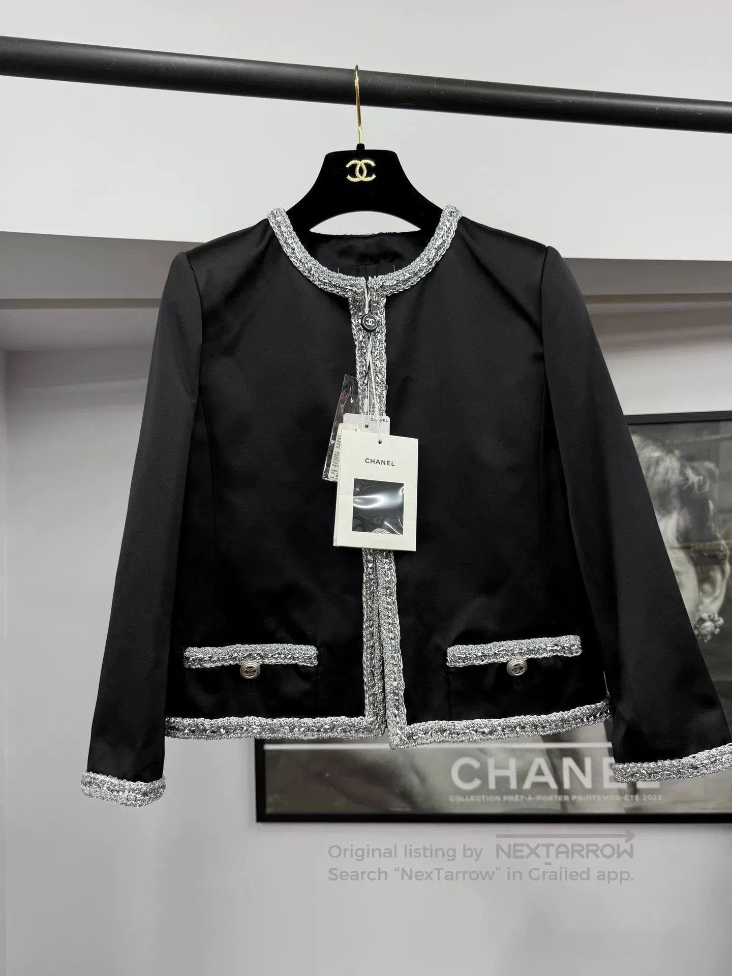 Chanel Chanel Black Silk Silver Trim Jacket. Size US M / EU 48-50 / 2 - 1 Thumbnail