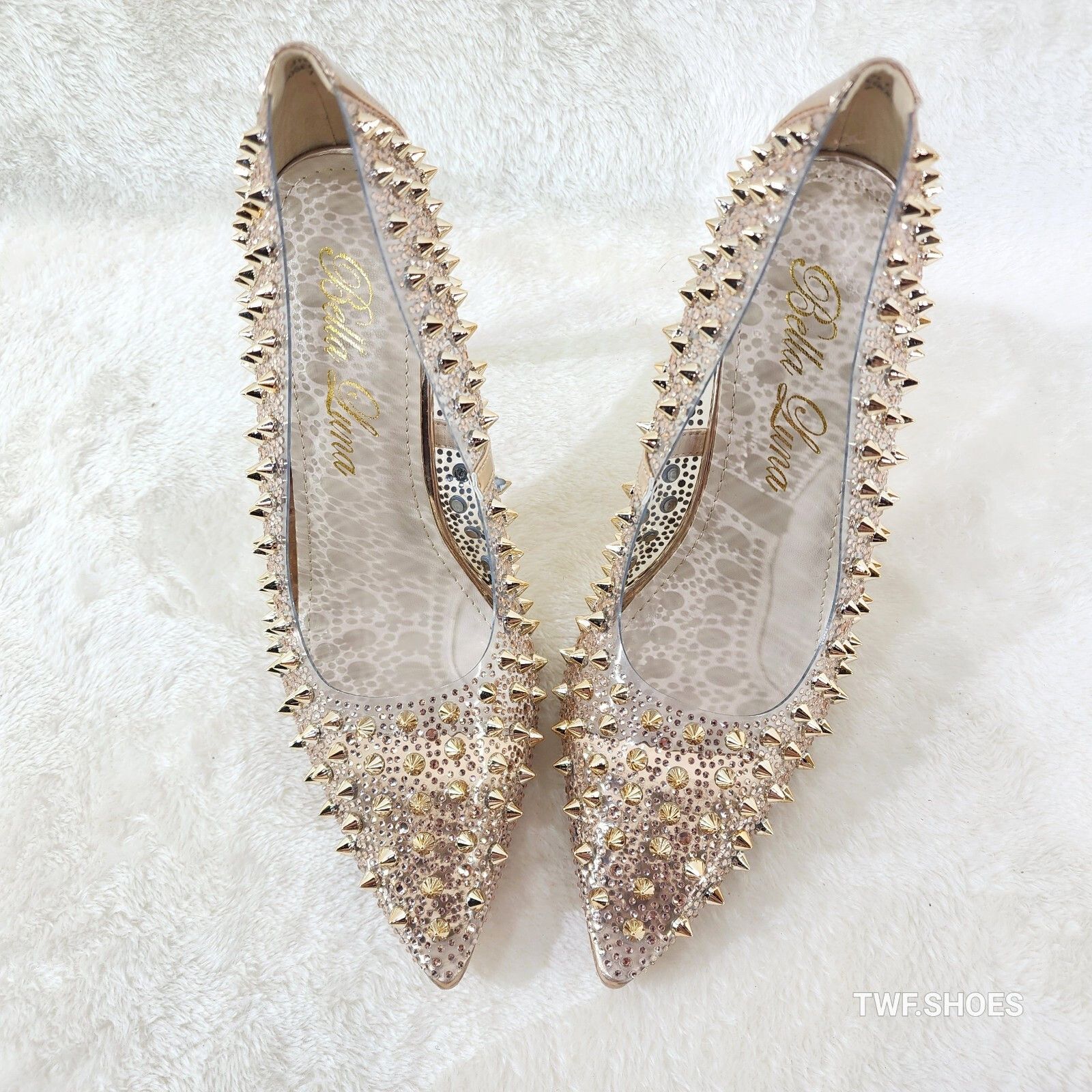 Other Spicy Stiletto Clear Pumps Rose Gold Studs & Rhinestone Pump Size US 8 / IT 38 - 4 Thumbnail