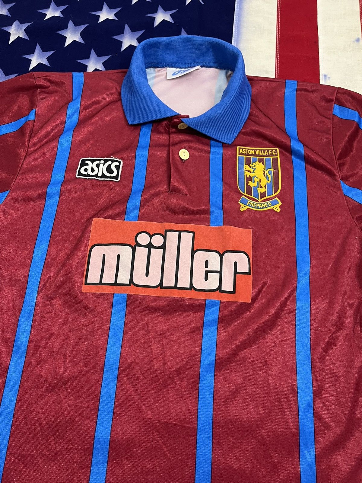 Asics VTG 90s Asics Aston Villa Müller Home Soccer Jersey Red Blue Size US L / EU 52-54 / 3 - 3 Thumbnail