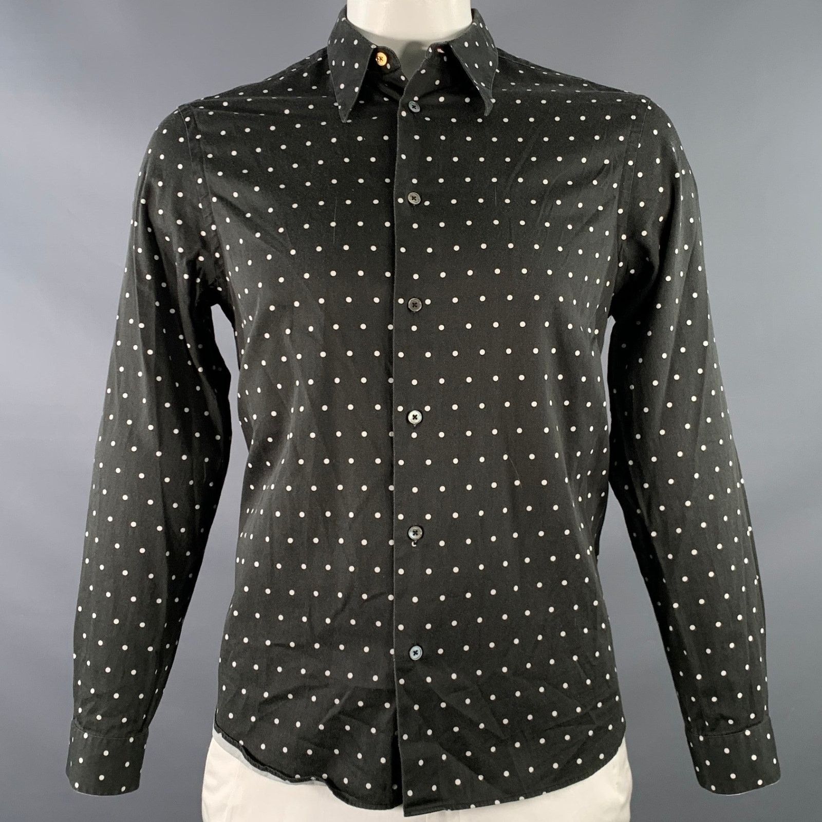 Paul Smith Black White Polka Dot Point Collar Cotton Long Sleeve Shirt Size US L / EU 52-54 / 3 - 1 Thumbnail