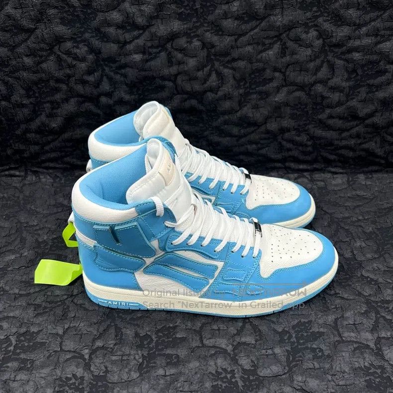 Amiri Amiri Size 45 White and blue high-top bone plate shoes Size US 12 / EU 45 - 2 Thumbnail