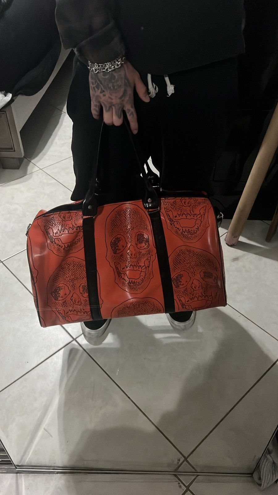 Other Orange/Black Skull Leather Duffel Bag Size ONE SIZE - 9 Thumbnail