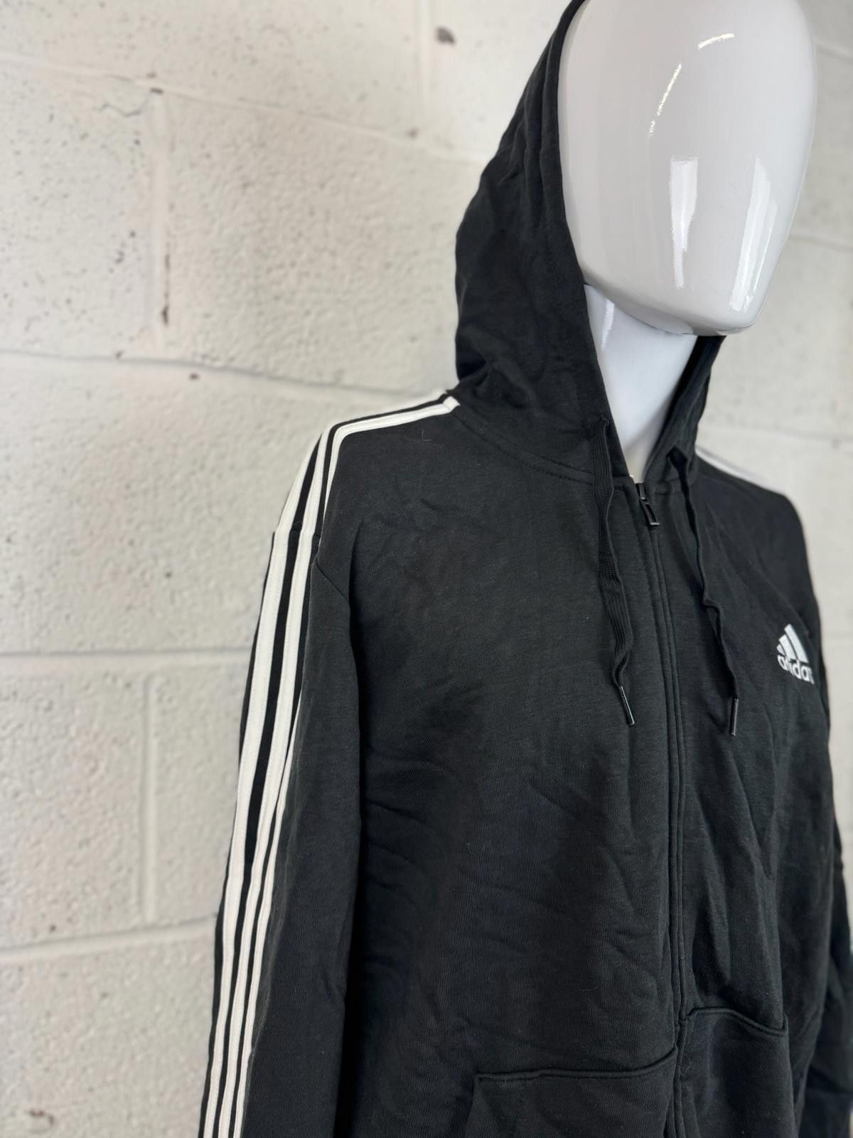 Adidas Adidas Black Full-Zip Hoodie with White Stripes Mens Size XL Size US XL / EU 56 / 4 - 4 Thumbnail