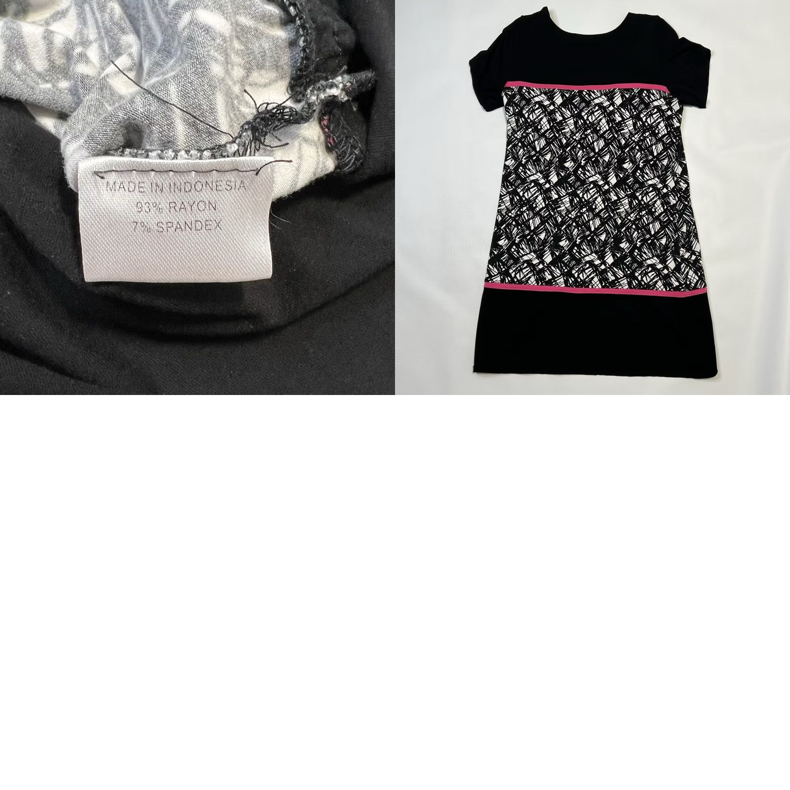 Pinko Joyous & Free Dress Women's M Black Pink Colorful Print Short Sleeve Geometric Beaded Knee-Length Tunic Dress Mens Women Size 32" / US 10 / IT 46 - 8 Thumbnail