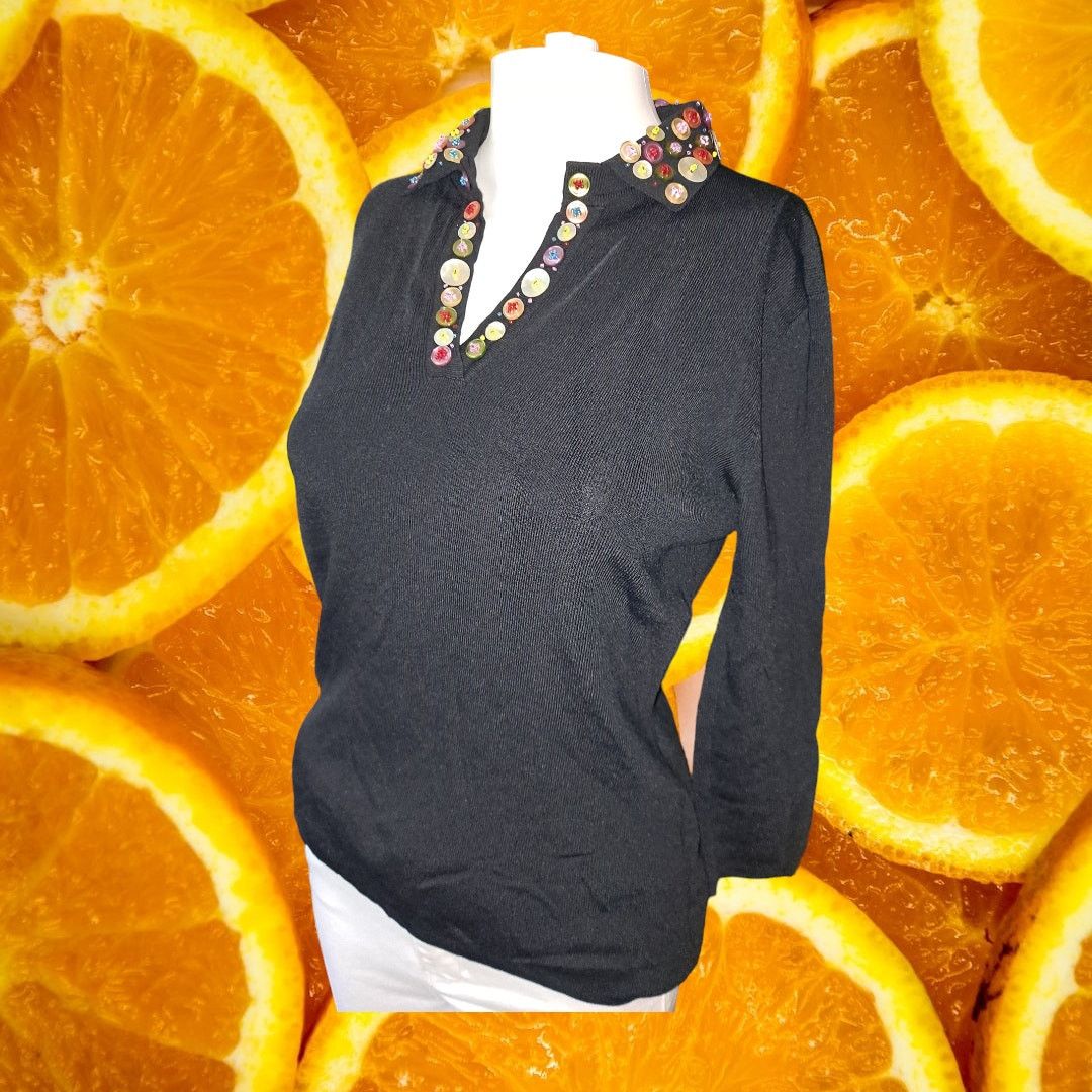 Other Vintage Joseph A Black V Neck Polo With Button Decoration Size M / US 6-8 / IT 42-44 - 7 Thumbnail