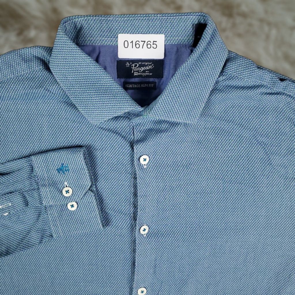 Original Penguin Original Penguin Slim Fit Button-Up Shirt Mens 16 Blue Long Sleeve Casual Size US L / EU 52-54 / 3 - 1 Thumbnail