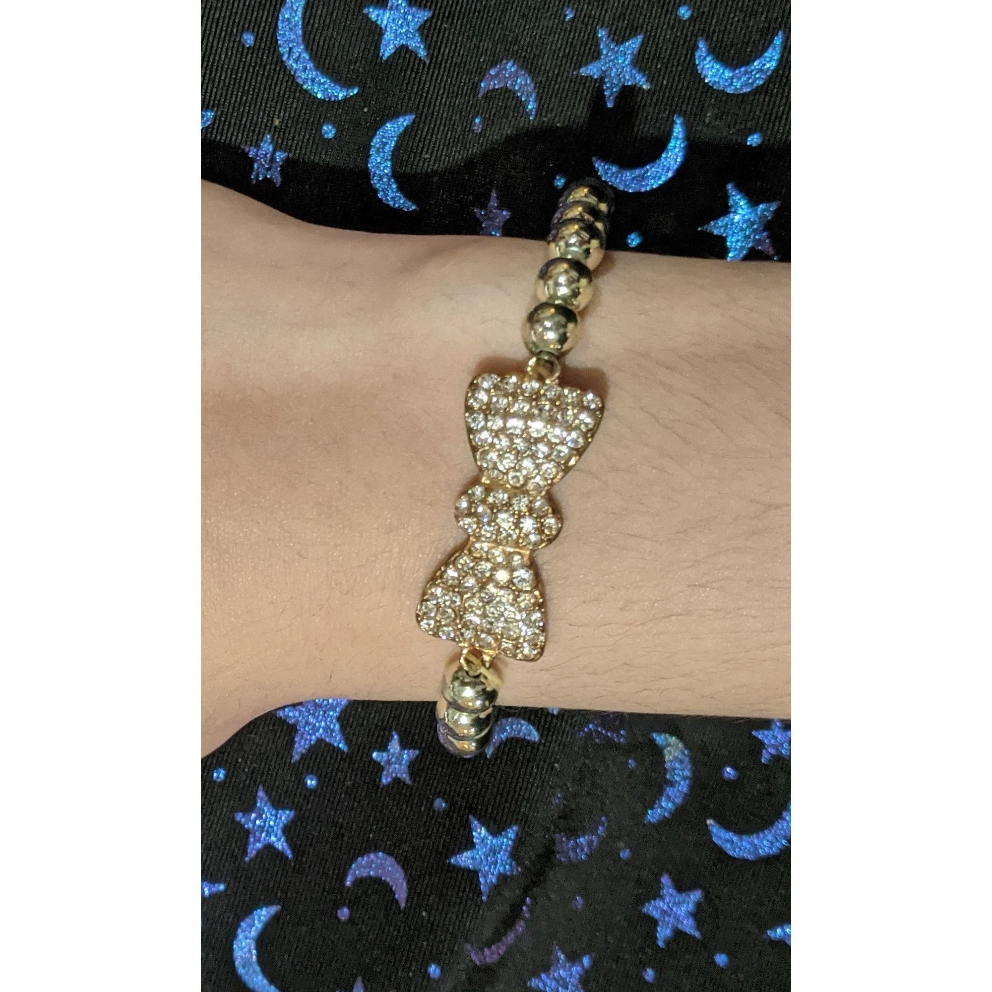 Other Coquette Rhinestone Bow Tie Gold Tone Beaded Bracelet Size ONE SIZE - 5 Thumbnail