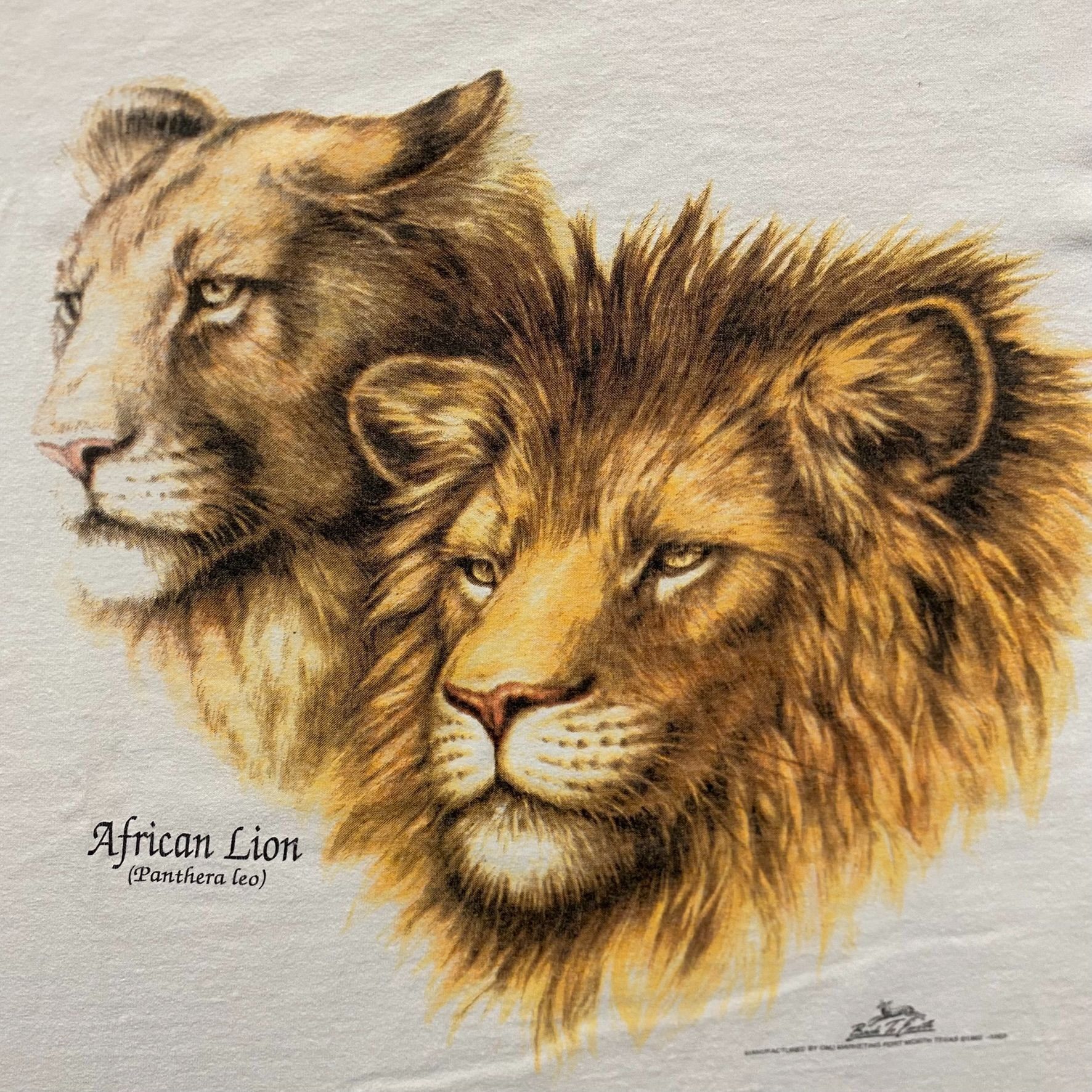 Delta Vintage 90s Lion T-Shirt Single Stitch Nature Animal Art Tee Size US XL / EU 56 / 4 - 2 Thumbnail