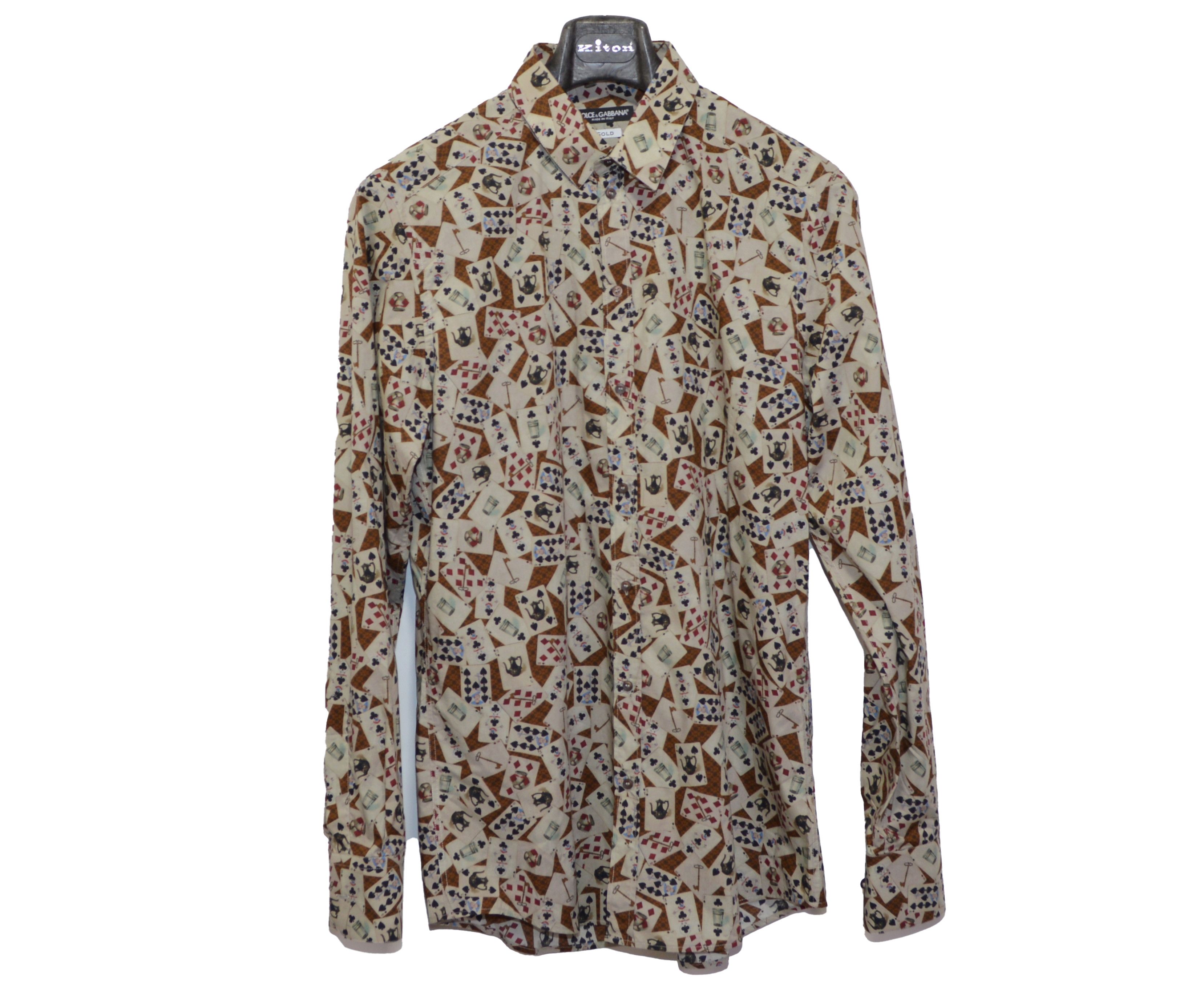 Dolce & Gabbana Men's Dolce & Gabbana Gold Dress Shirt 42 16.5 Cards Print Size US L / EU 52-54 / 3 - 4 Thumbnail