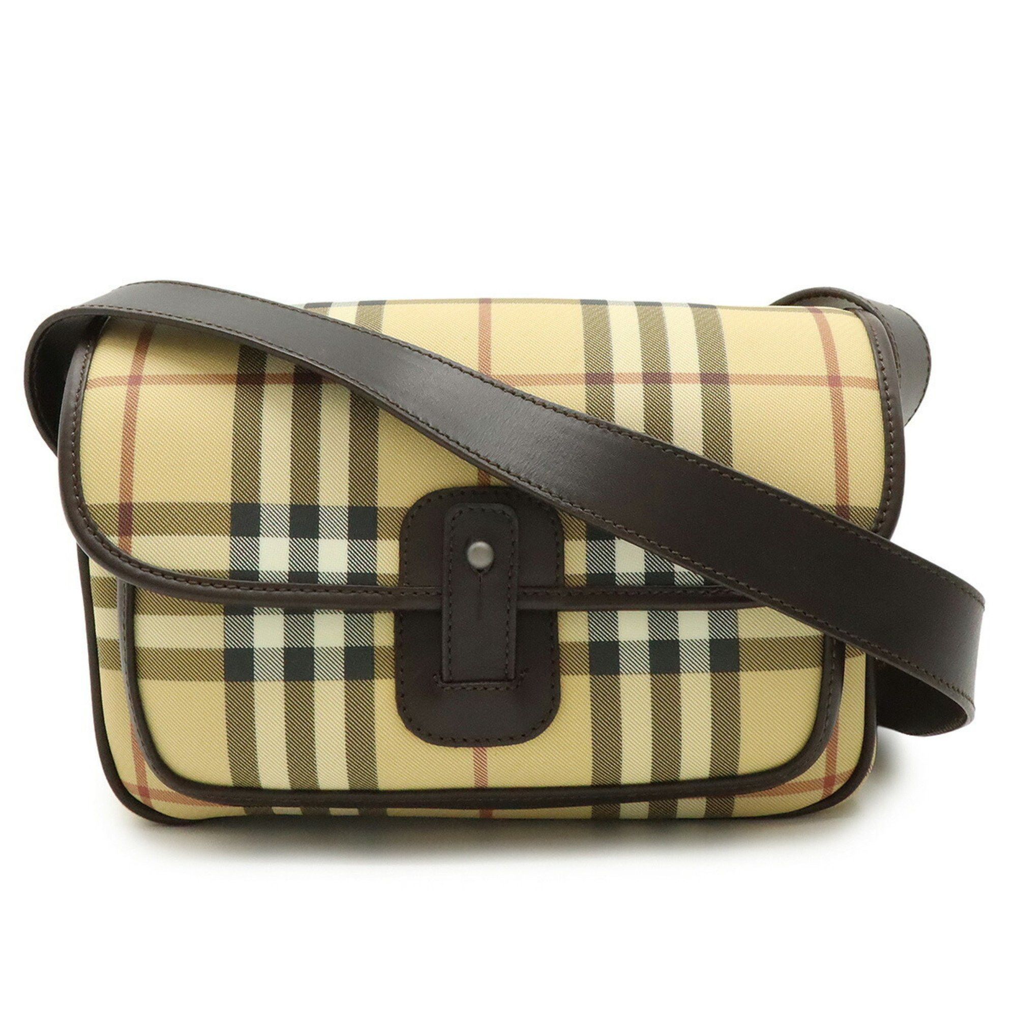 Burberry Nova Check Pattern Shoulder Bag Pochette Pvc Leather Beige Brown, Women's