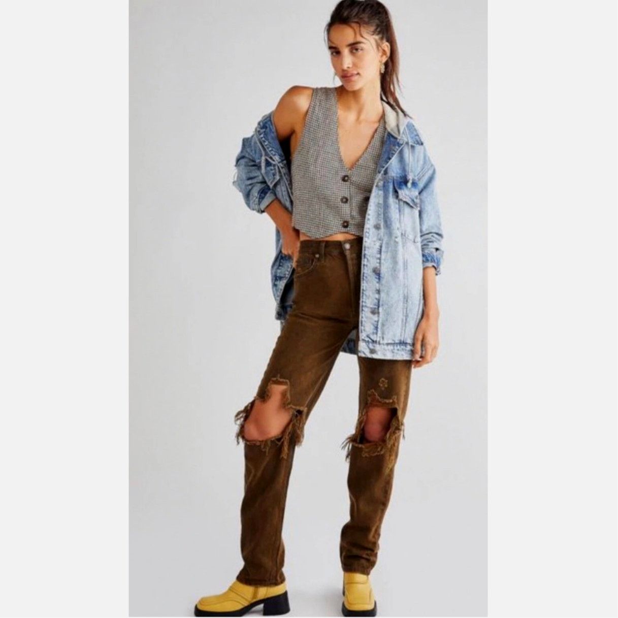 Free People Free People The Lasso Distressed Straight-leg Jeans Brown 25 Size 25" / US 0 / IT 36 - 2 Thumbnail