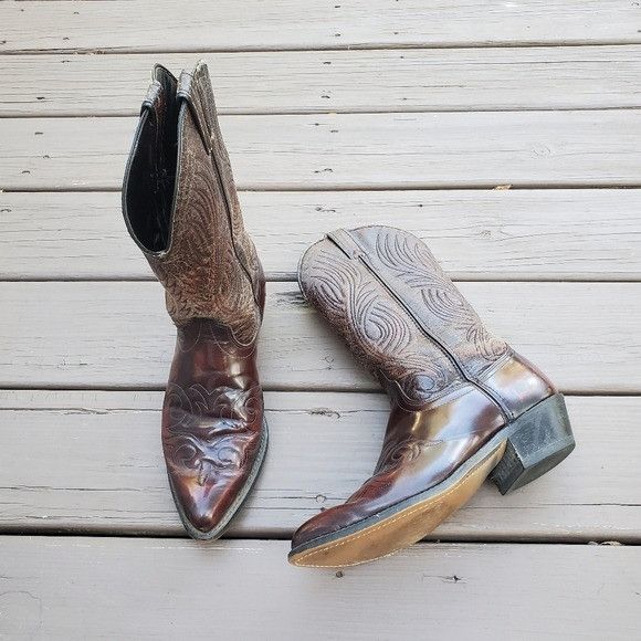 Vintage Vintage 80s Laredo Distressed Brown Leather Western Cowboy M Size US 9 / EU 42 - 1 Thumbnail