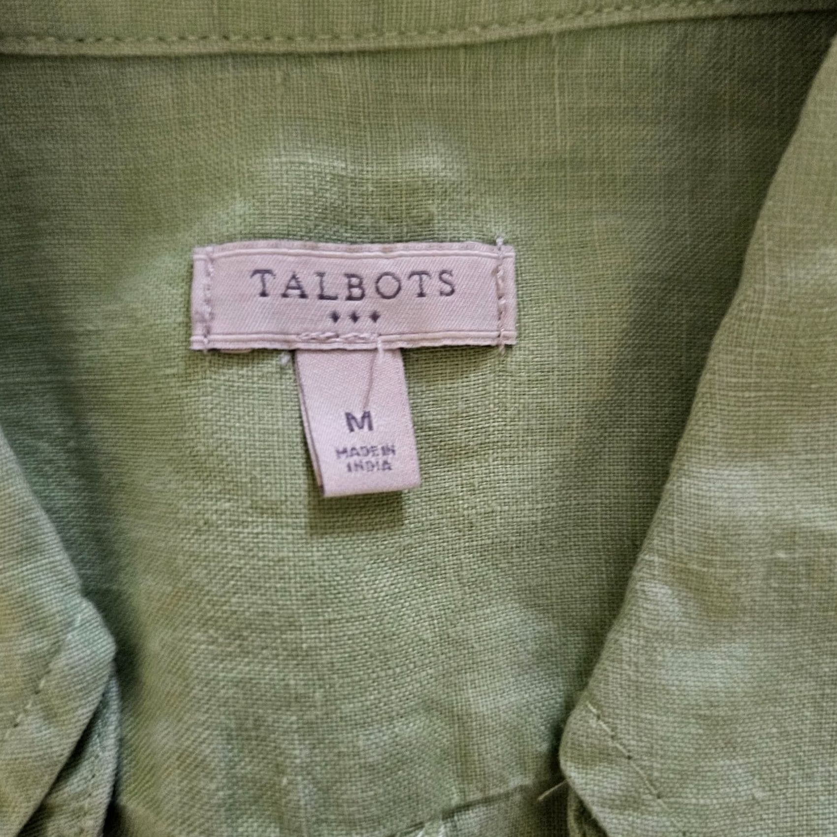 Talbots Talbots Top Womens Medium Green Linen 3/4 Sleeve V-Neck Button Classic Career Shirt Blouse Mens Womens Boys Girls Size M / US 6-8 / IT 42-44 - 3 Thumbnail