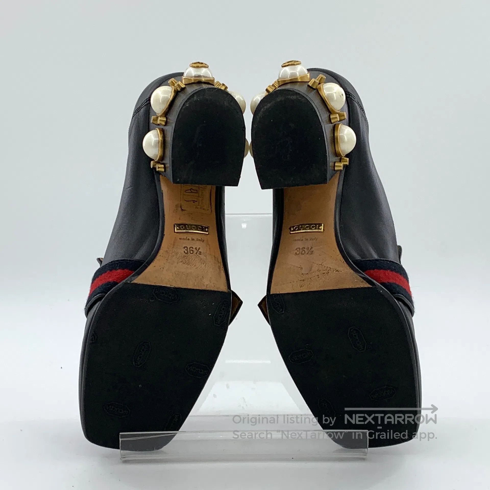 Gucci Guicci Black double G striped ribbon pearl button thick he Size US 6 / IT 36 - 5 Thumbnail