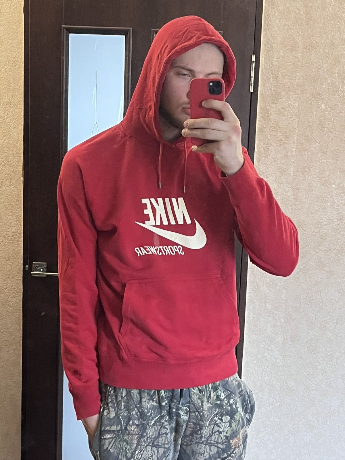 Nike × Vintage Vintage Nike Sportswear Hoodie red blank logo sweatshirt Size US L / EU 52-54 / 3 - 2 Thumbnail